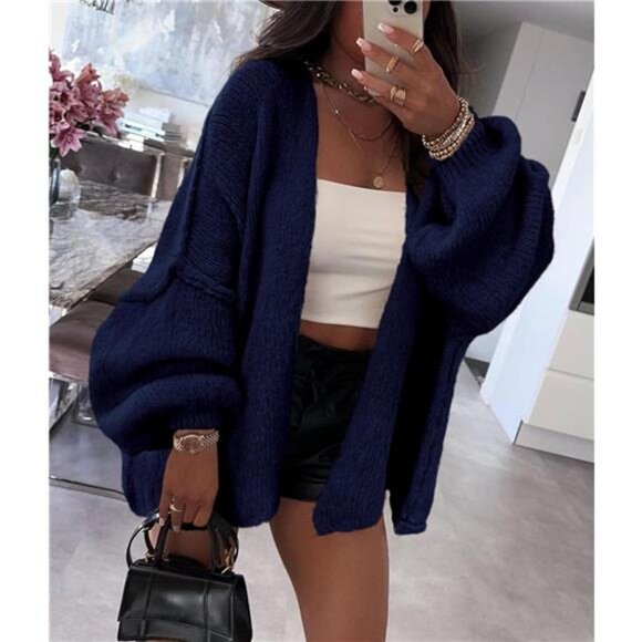 Womens Oversized Cardigan Sweaters Navy - Picture 6 of 7